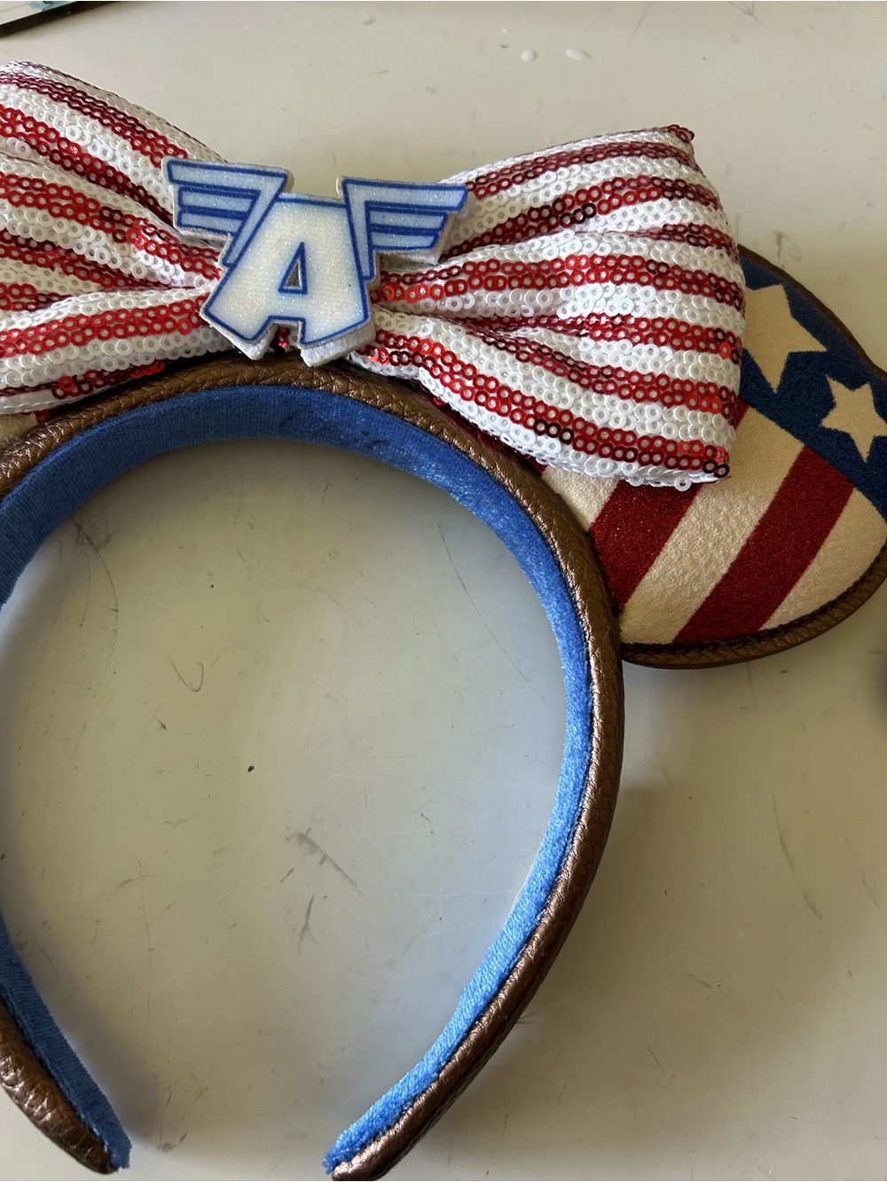 Disney World Captain American Patriotic Sequin Bow Disney Ears Headband - Picture 6 of 7